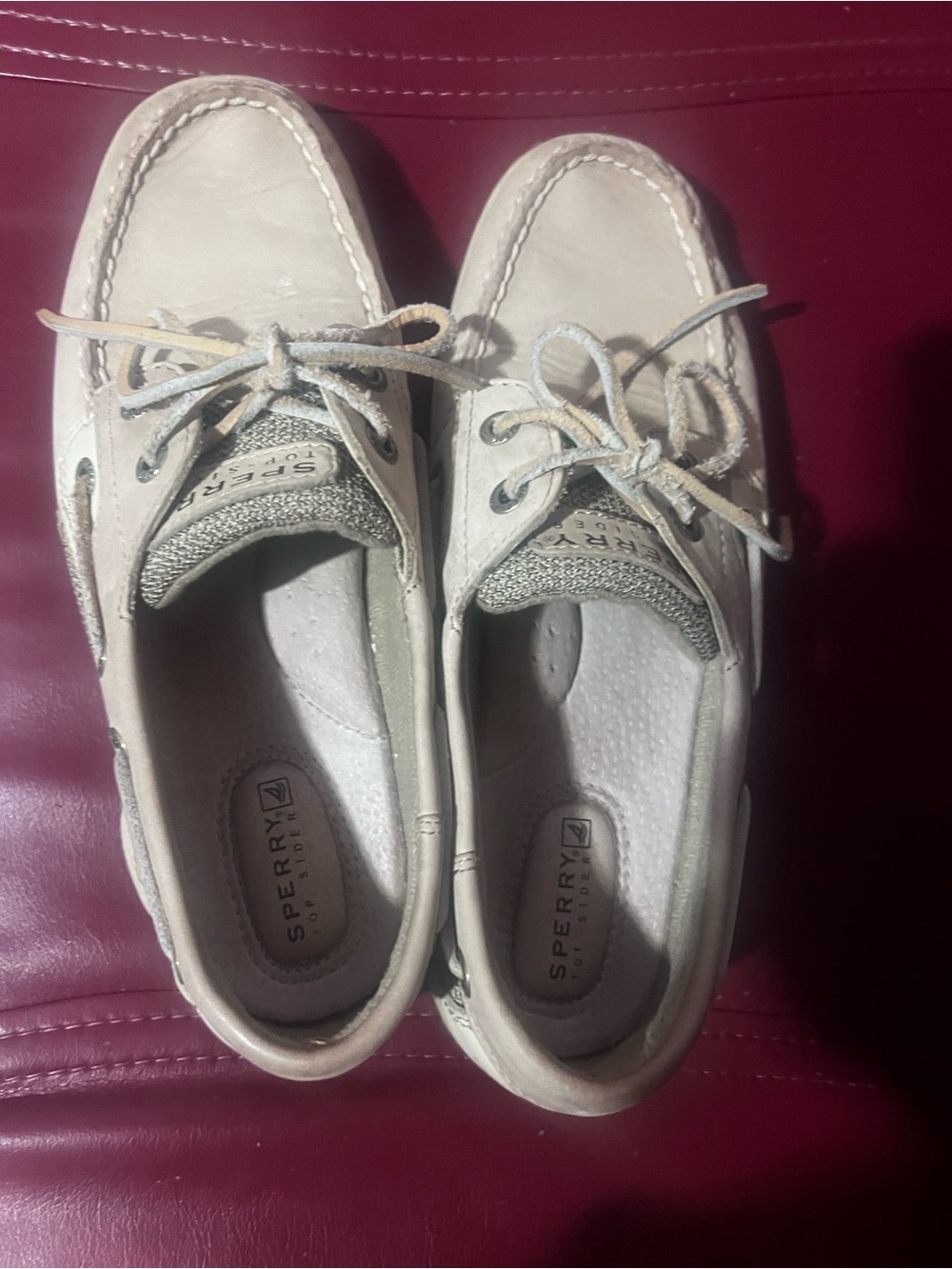 Sperry Beige Boat Shoes with Light Gray Accents